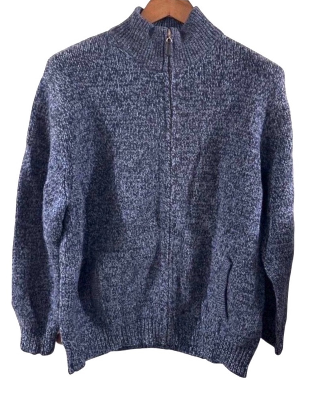 L.L. Bean Heathered Navy 100% Lambswool Zip-Up Sweater Size Men’s XL